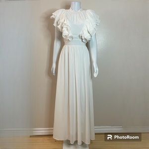 White ruffle sleeves cutout maxi dress